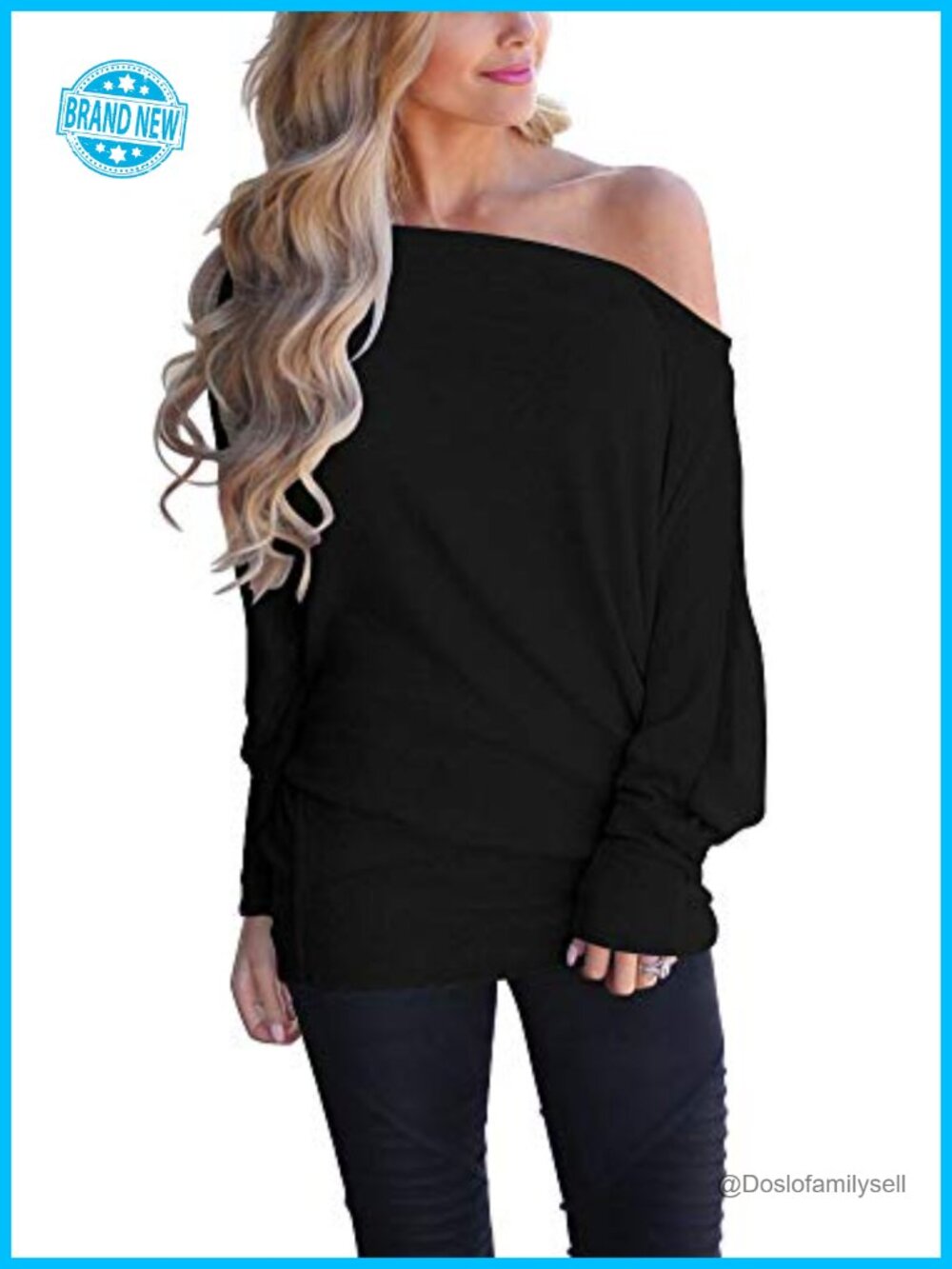 Women's Off Shoulder Oversized Knit Pullover Sweater Batwing Sleeve Tunic
